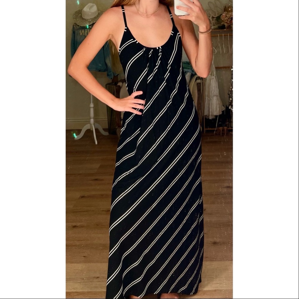 Black w/ White Stripes Ankle Length Dress
